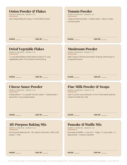 A page of printable jar labels, eight per sheet